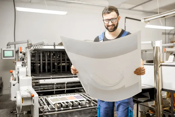 Foto de persona feliz por la calidad de impresión en un tabloide realizado en Impresos César