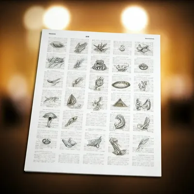 Diseños pequeños impresos en una hoja tamaño tabloide para optimizar costos y materiales de impresión.